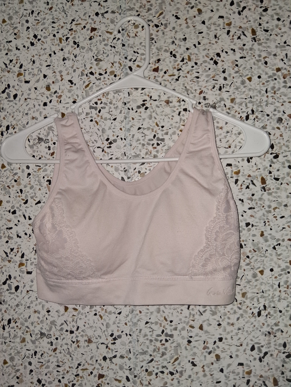 Gloria Vanderbilt Bralette Size 1X Rose Pink Padded Wireless Lace Accent